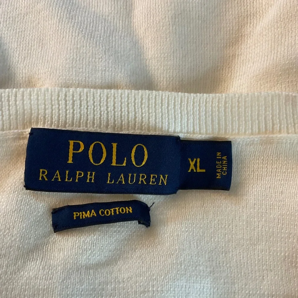Polo Ralph Lauren Mens XL White Pima Cotton V-Neck Sweater Pony Logo heritage